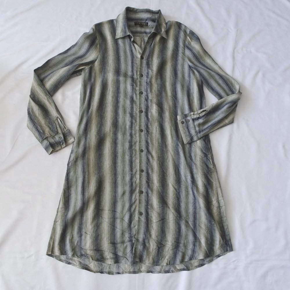 Comrags Striped Gray Midi Shirt Dress